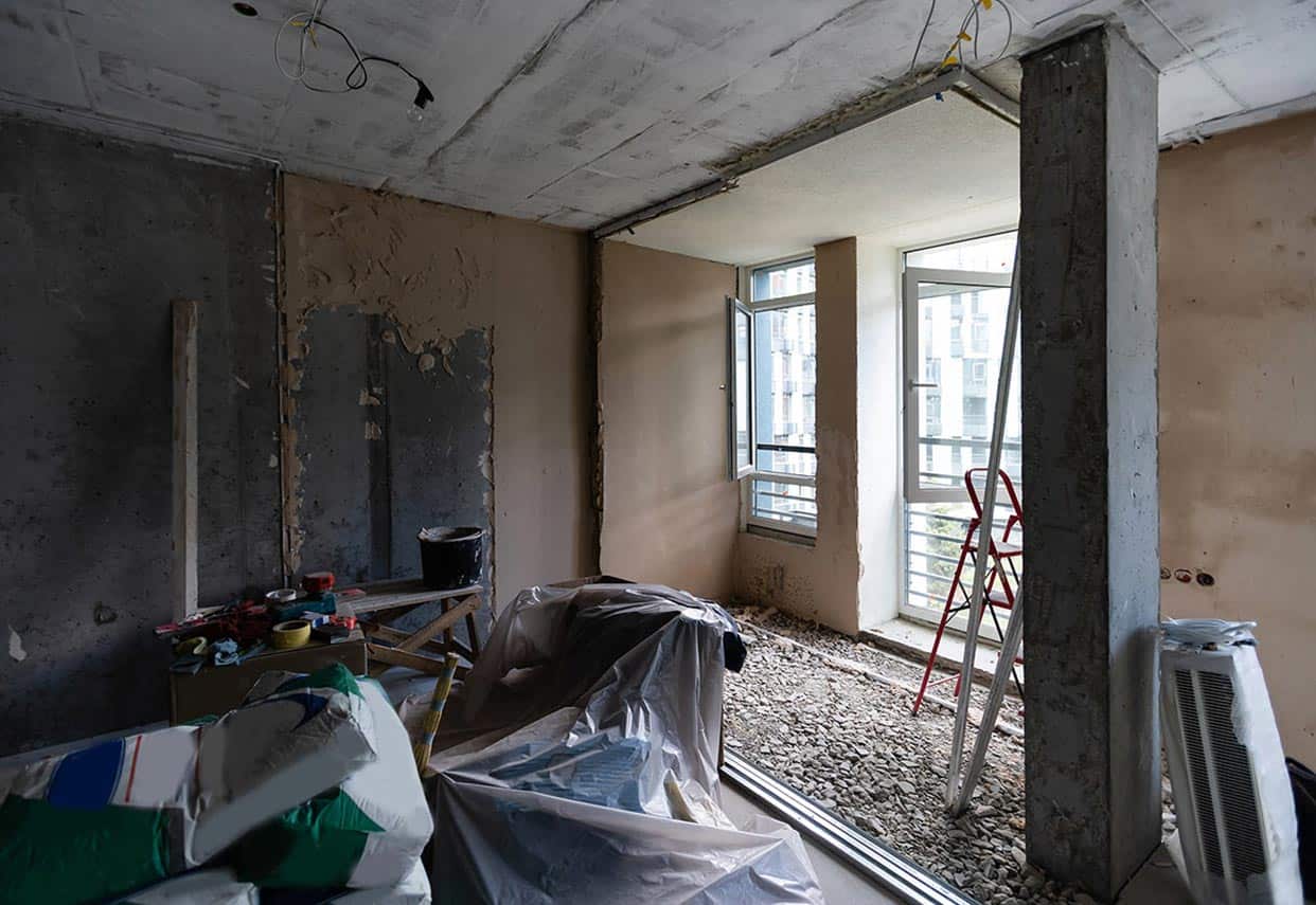 rénovation complète du salon et de la cuisine dans un appartement grand T1 Paris 75017